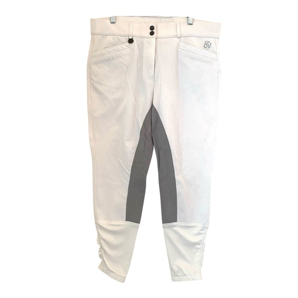 Ovation Equestrian English Riding Breeches Euro Full Seat White Gray Pants 34R - Picture 1 of 13